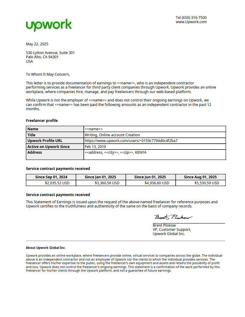 UPWORK PROOF OF SOURCE OF INCOME Preview